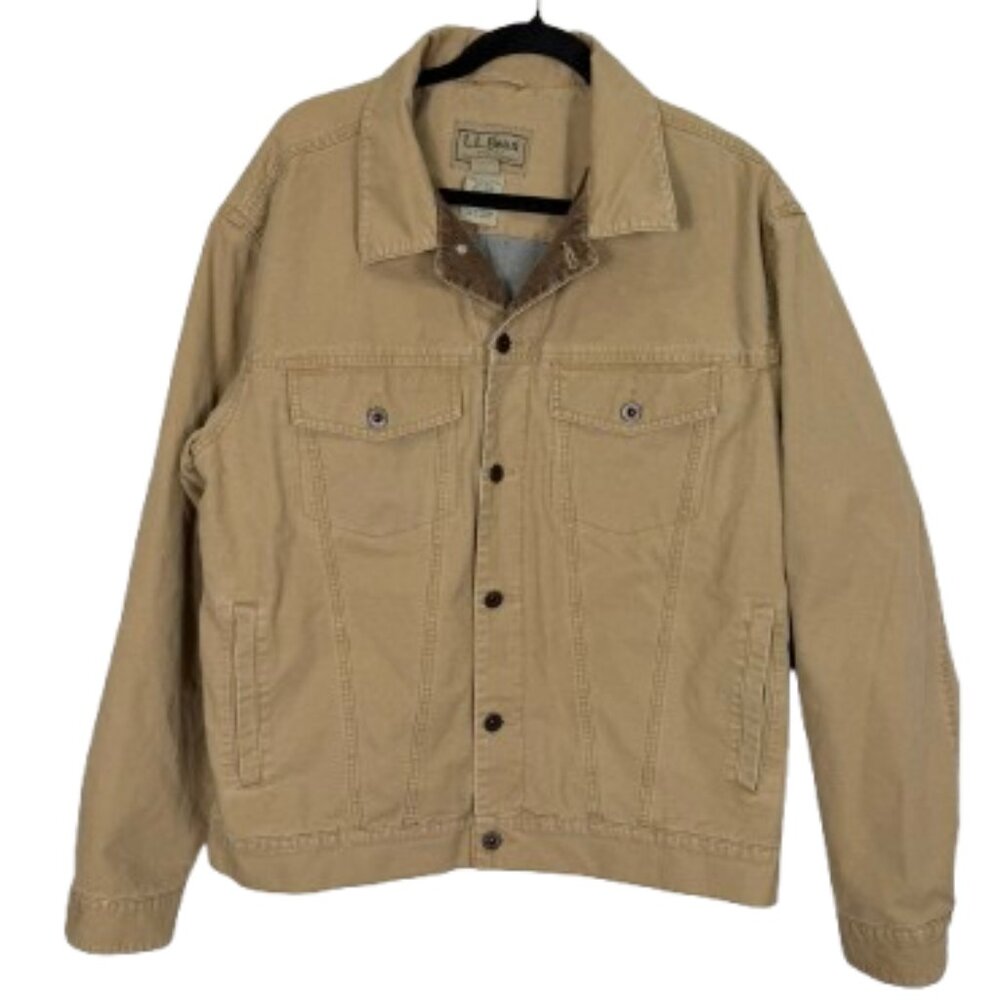 Vintage LL Bean Men's Tracker Denim Corduroy Trim Lined Field Jacket Sz L Khaki